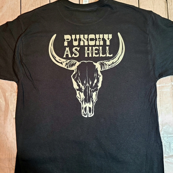 🐂 Punchy As Hell Western Graphic Tee  Cowboy Longhorn Skull Shirt, Rustic Rodeo - Picture 2 of 12